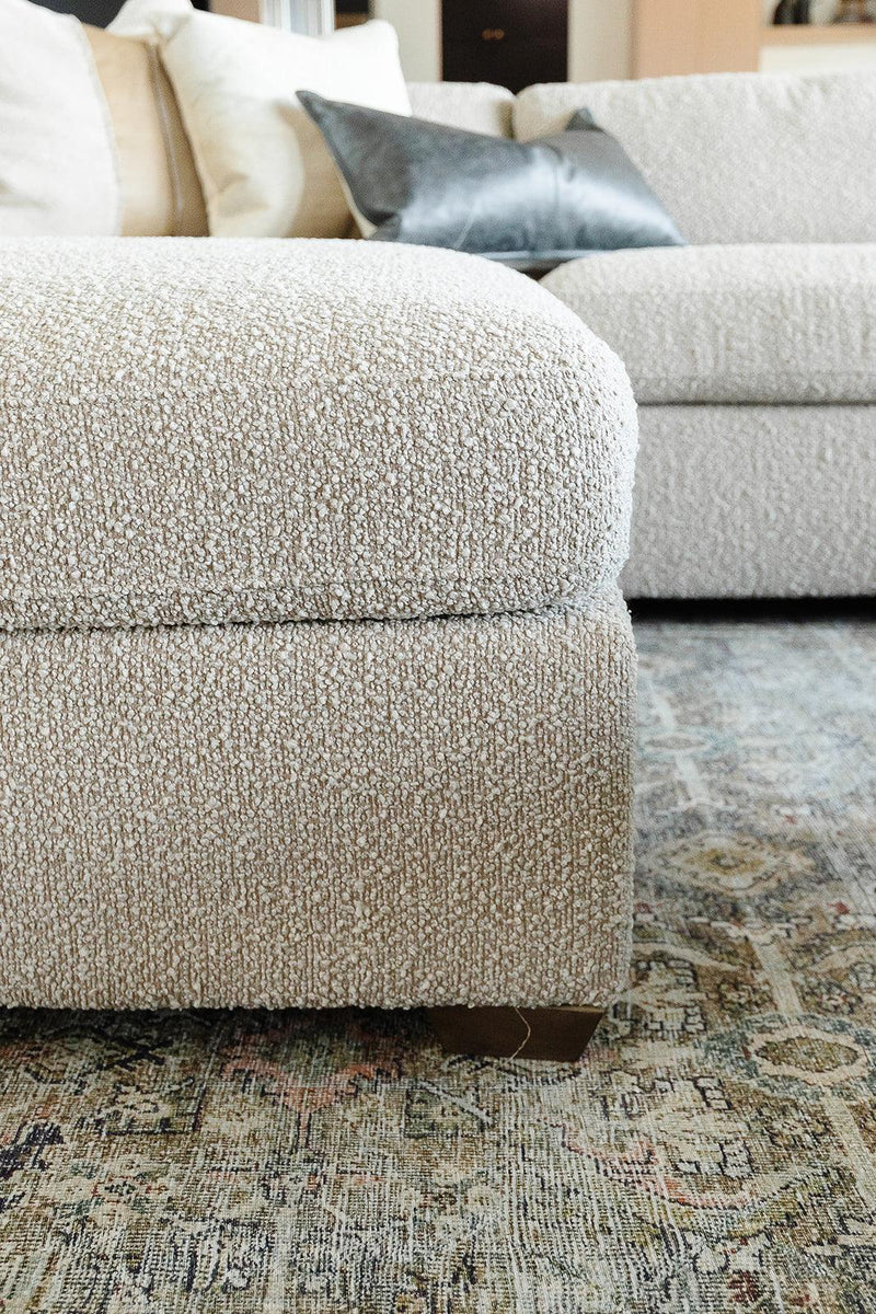 Rowan Ottoman - Performance Fabric - Textured Oatmeal - Grove Collective