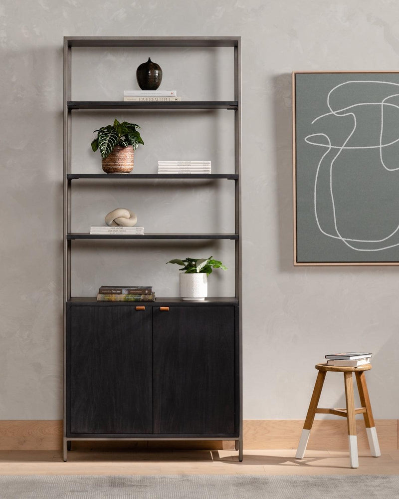 Trey Wide Bookcase Black Wash Poplar - Grove Collective